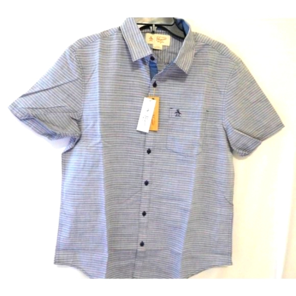 Original Penguin Men Stripe Short Sleeve Shirt Large L New Menwomenstyles